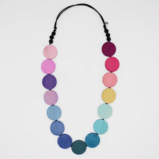 Wood Rainbow Bead Statement Necklace