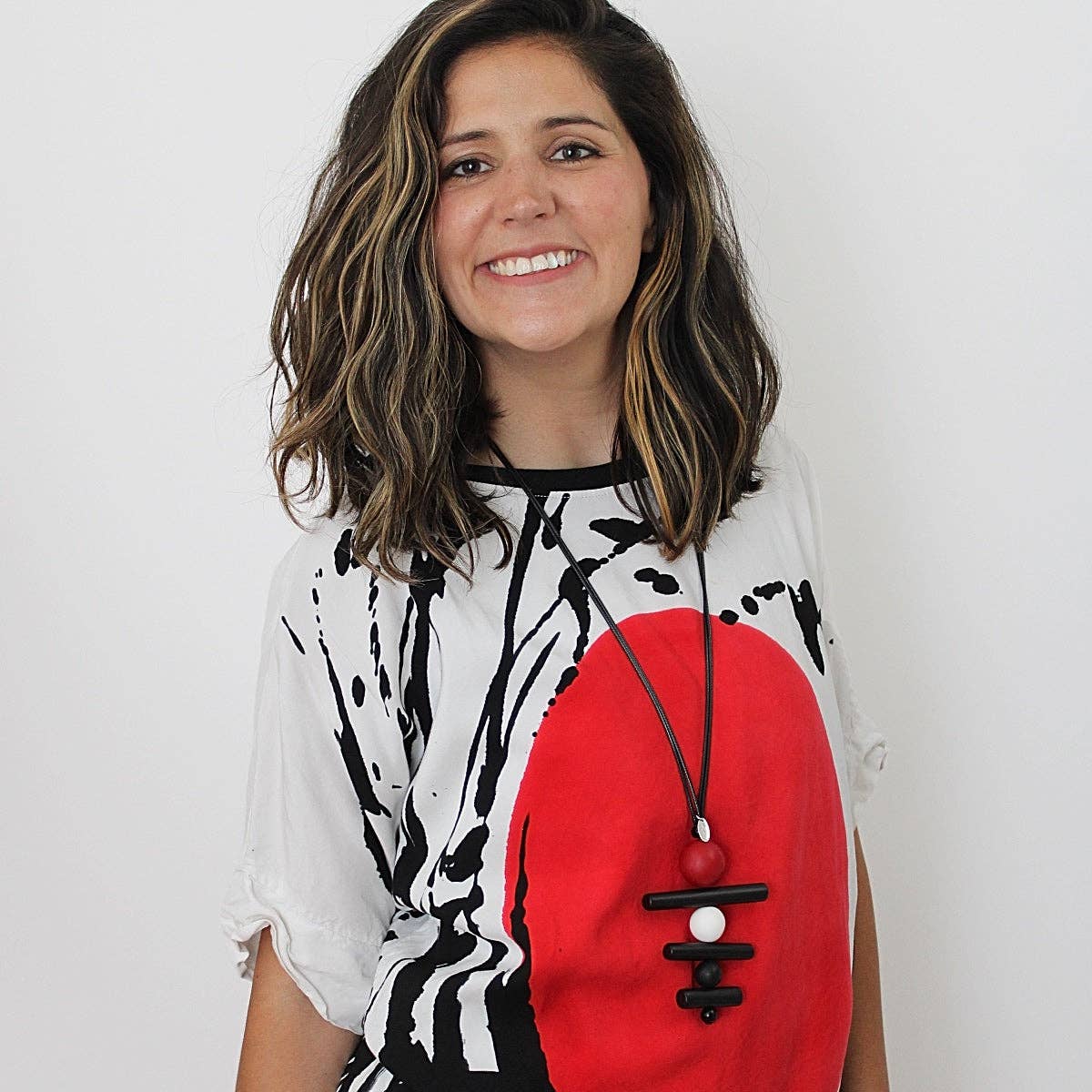 Red Linear Layers Pendant Necklace