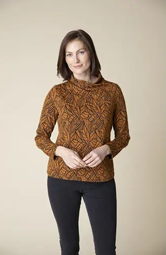 Falling Leaves Jacquard Wrap Neck Top