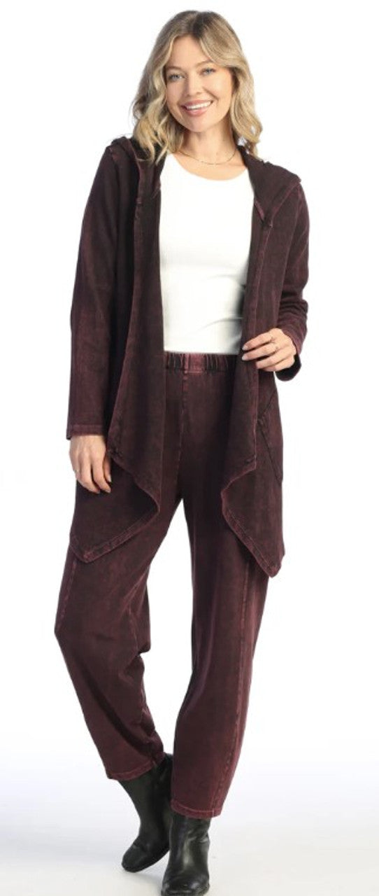 Wine Cascading Thermal Hooded Cardigan