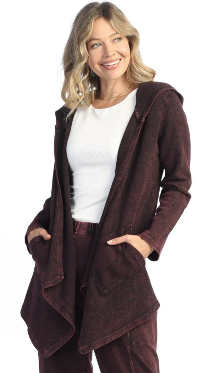 Wine Cascading Thermal Hooded Cardigan