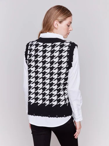 Houndstooth Fooler Vest with Shirt Collar