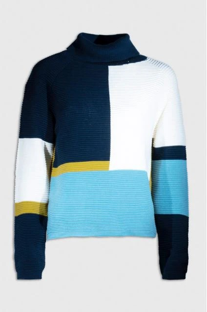 Color Block Polo Neck Sweater