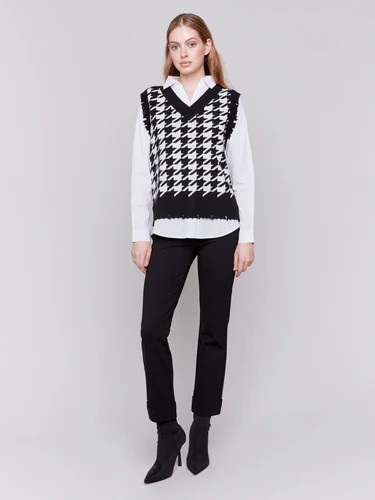 Houndstooth Fooler Vest with Shirt Collar