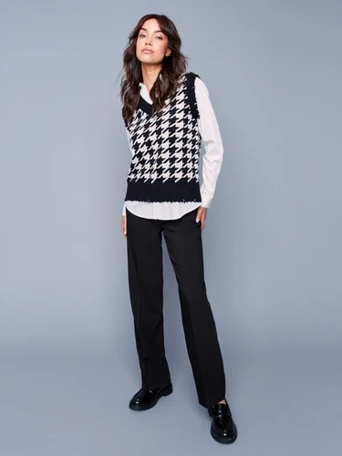 Houndstooth Fooler Vest with Shirt Collar